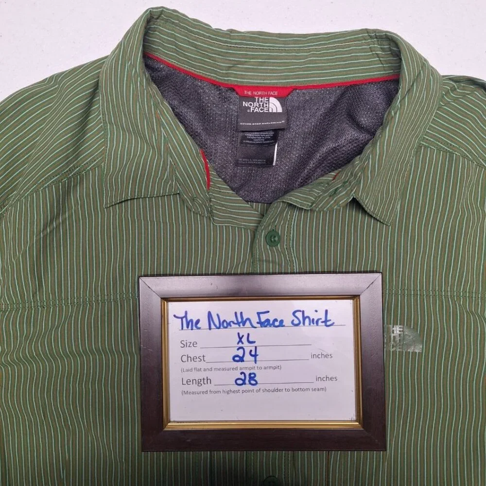The North‎ Face Button Down Shirt Green Stripes Long Sleeve Mens XL Breathable